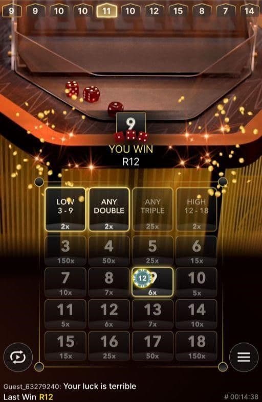 Three dice will drop to the bottom of the tower