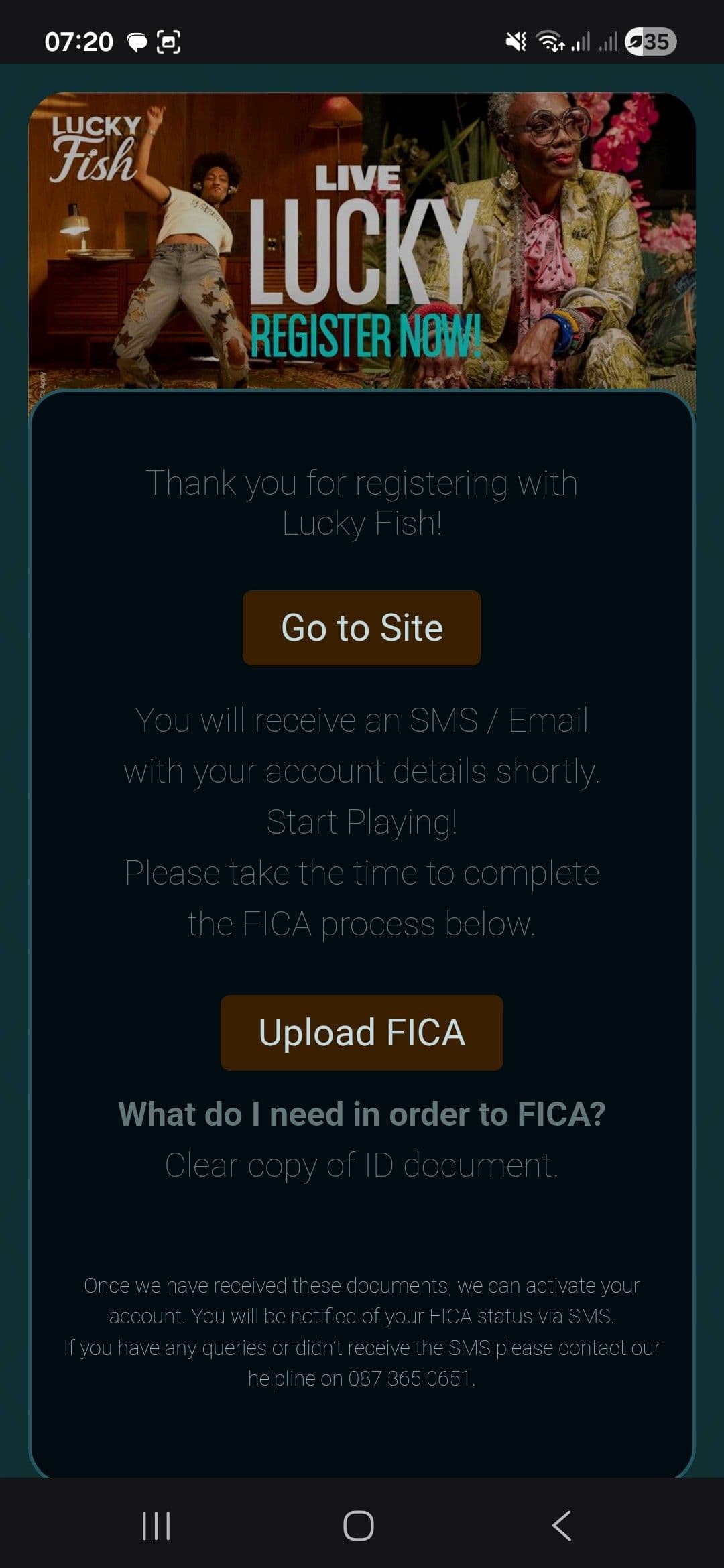 Verify with SMS Lucky fish