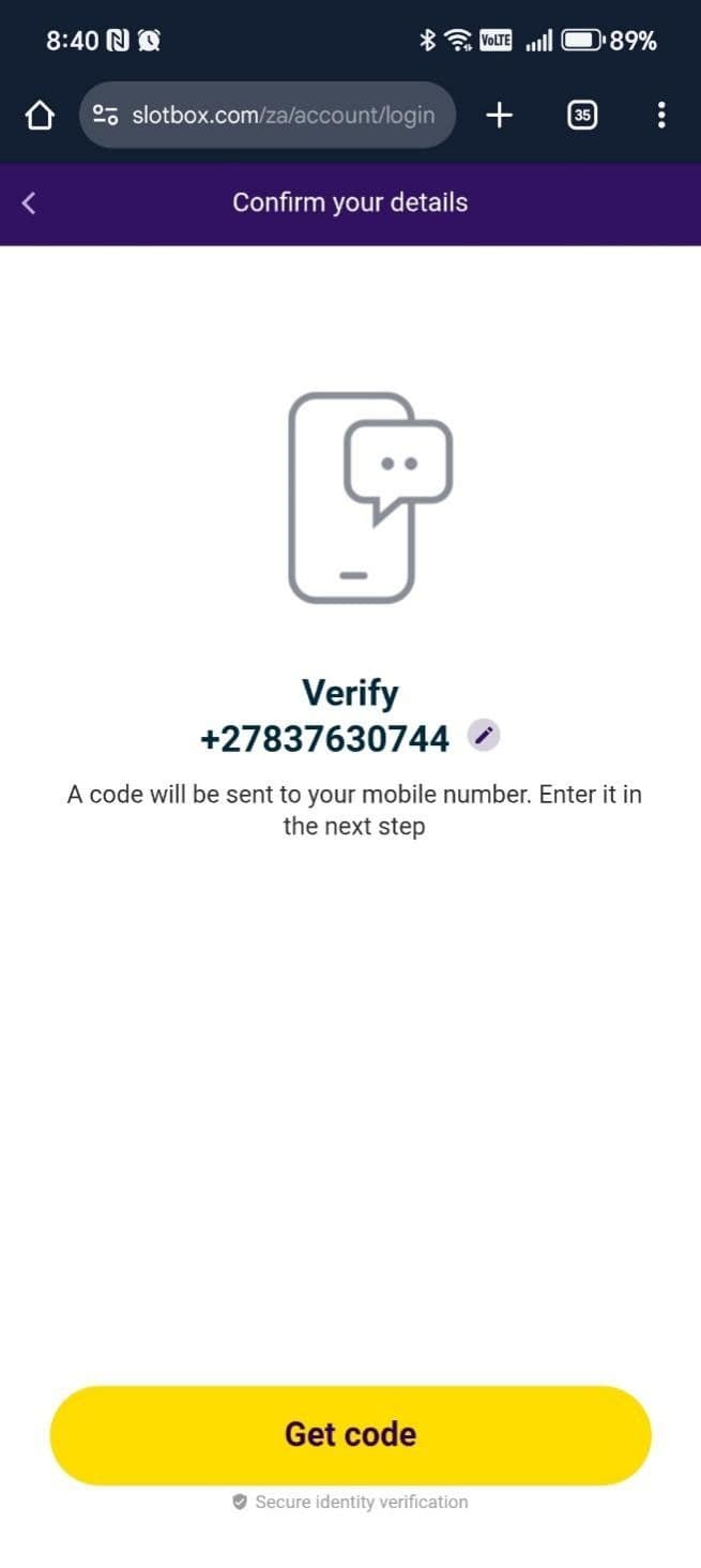 Verify your mobile number slotbox