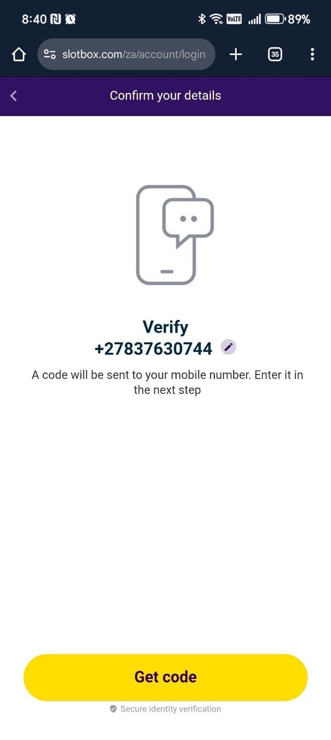 Verify your mobile number SLOTBOX