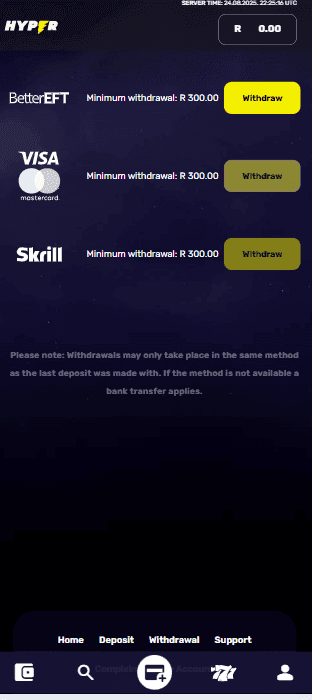 Withdrawal Methods at Hyper Casino 