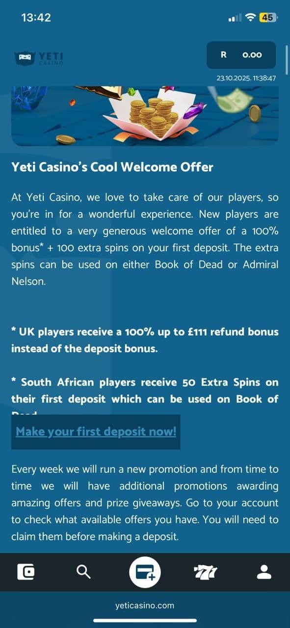 Yeti Casino Promotions