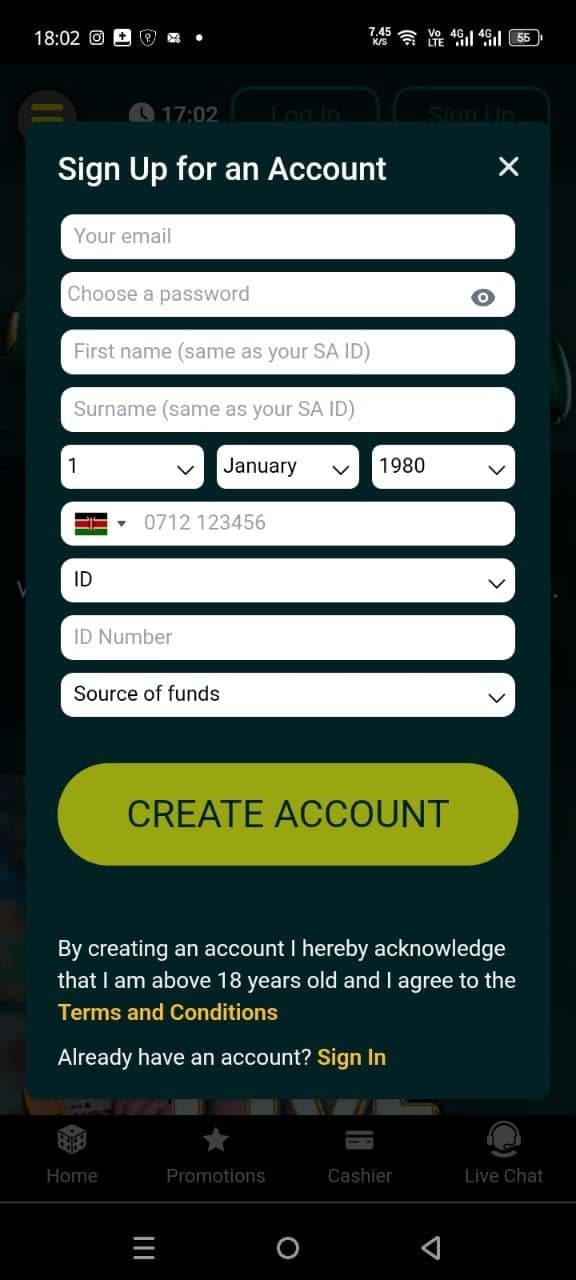 ZARbet Mobile App Registration 