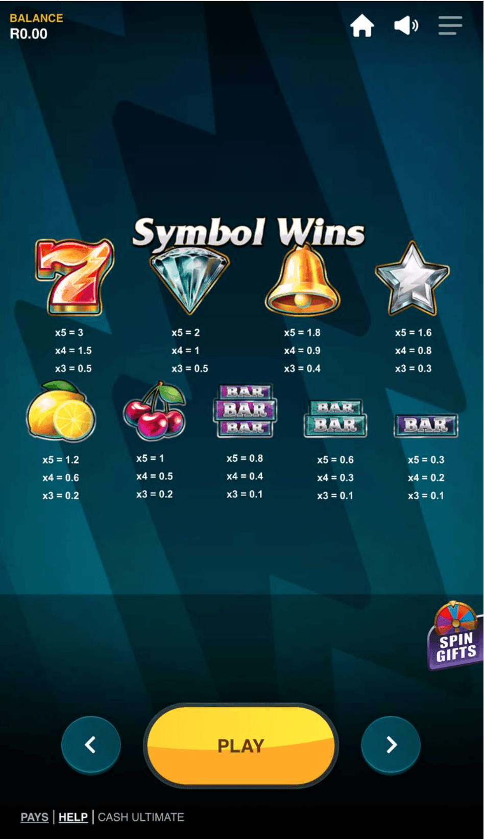 Cash Ultimate Game Symbols and Payouts