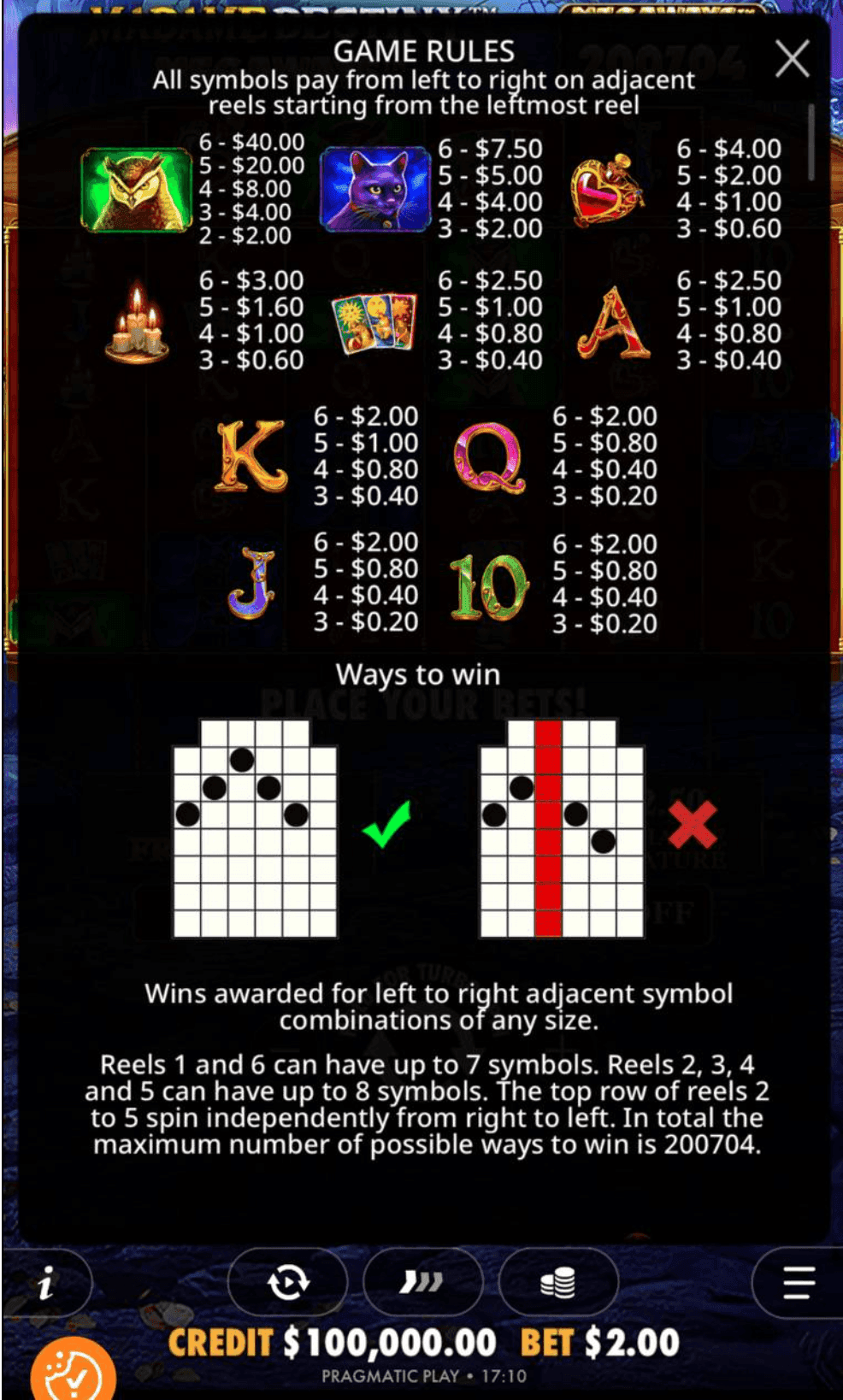 madame Reels, Rows, Paylines.png