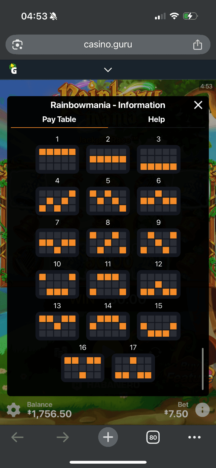 Rainbow Mania Reels, Rows, Paylines