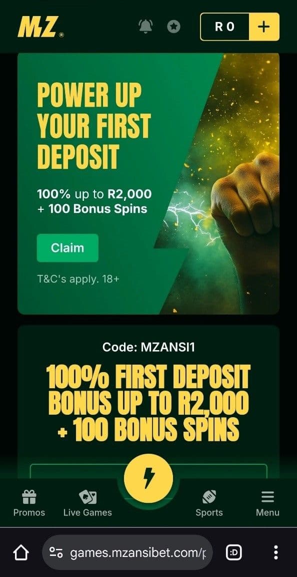 sports or casino promotions section