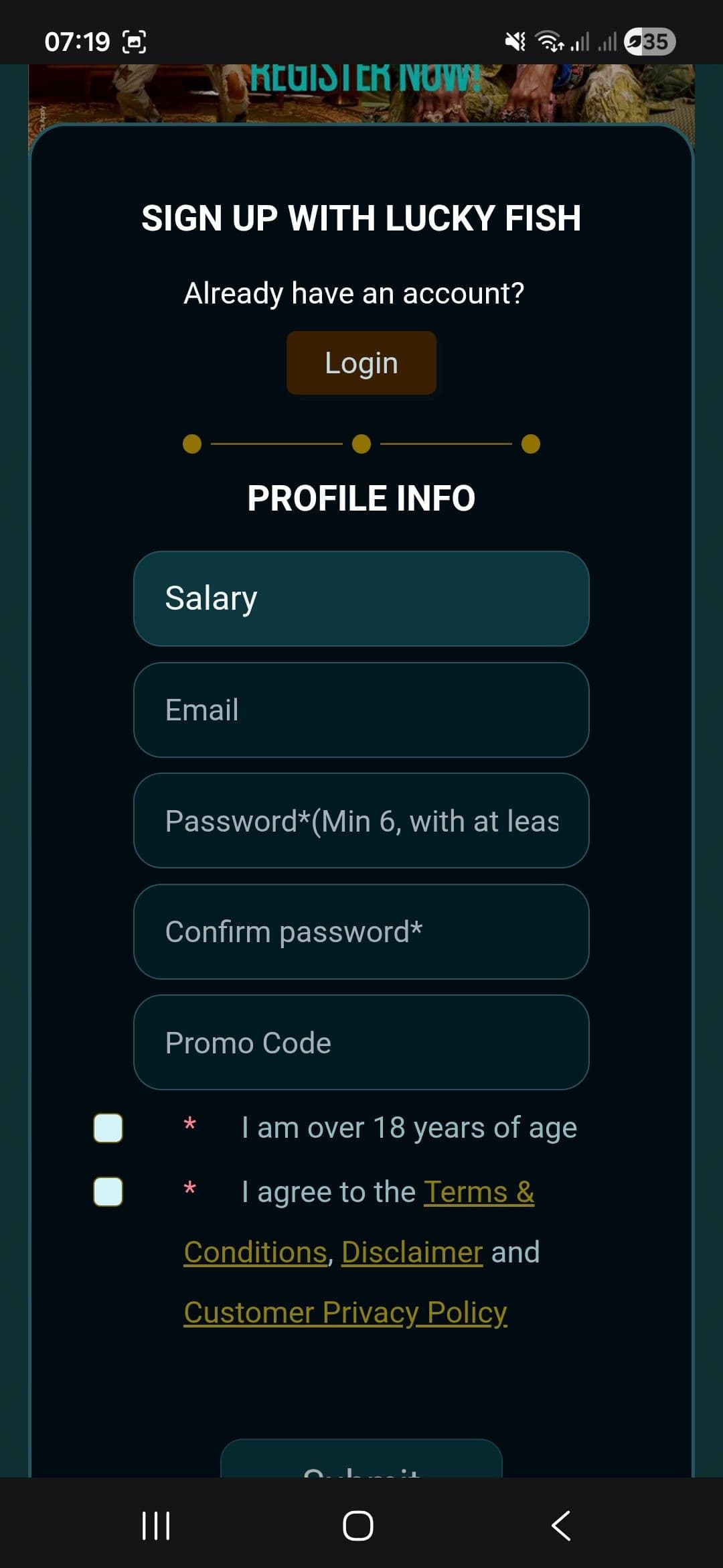 Agree to the terms and conditions and confirm your account via email or SMS.
