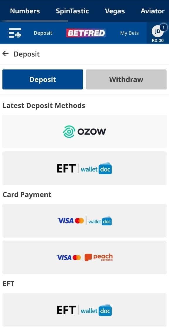 Betfred Deposit Methods