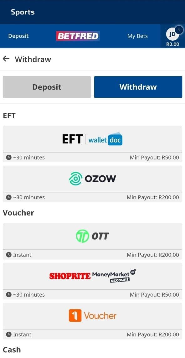 Betfred Withdrawal Methods