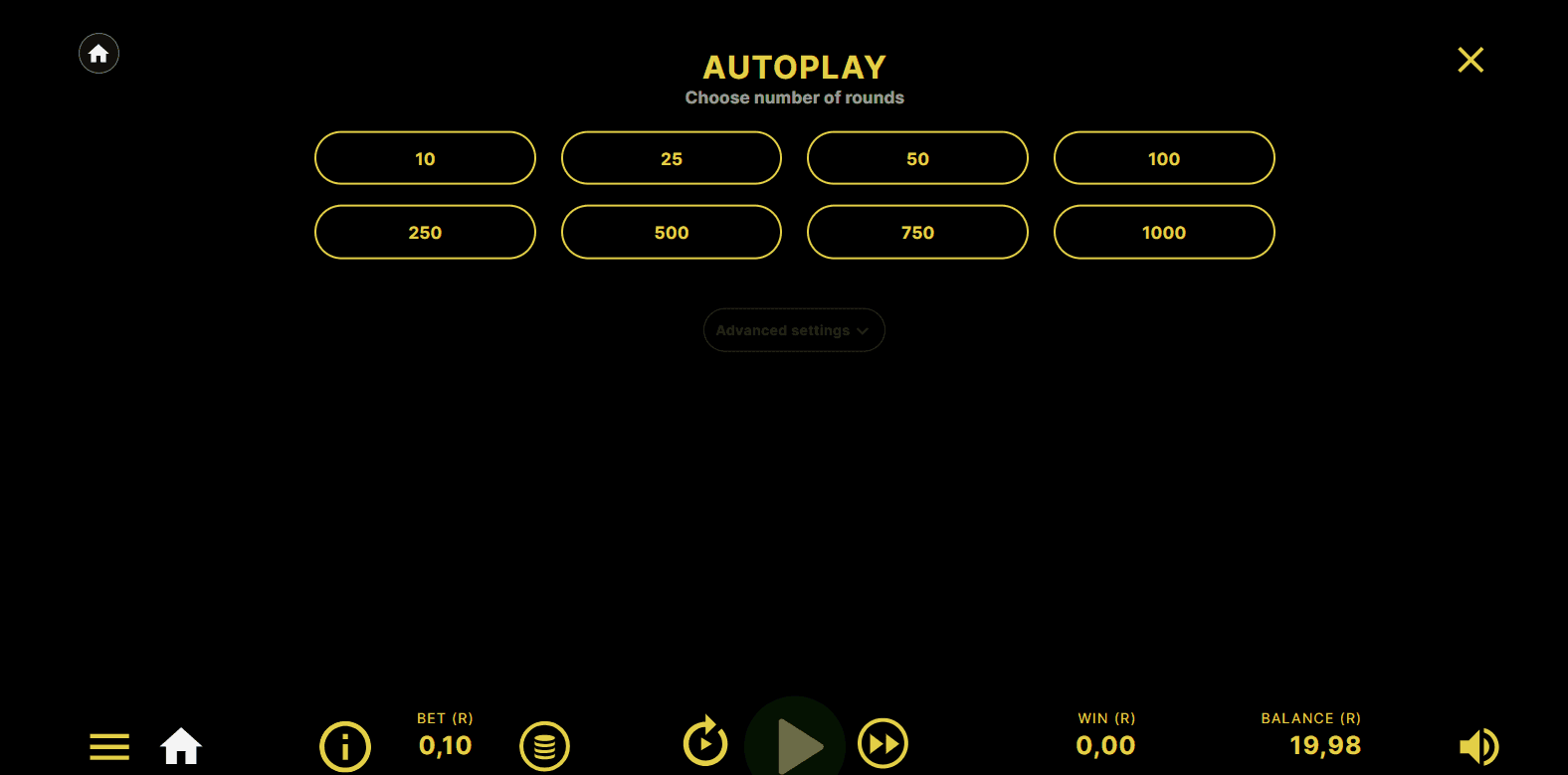 Calculate how many spins you can afford at your chosen stake