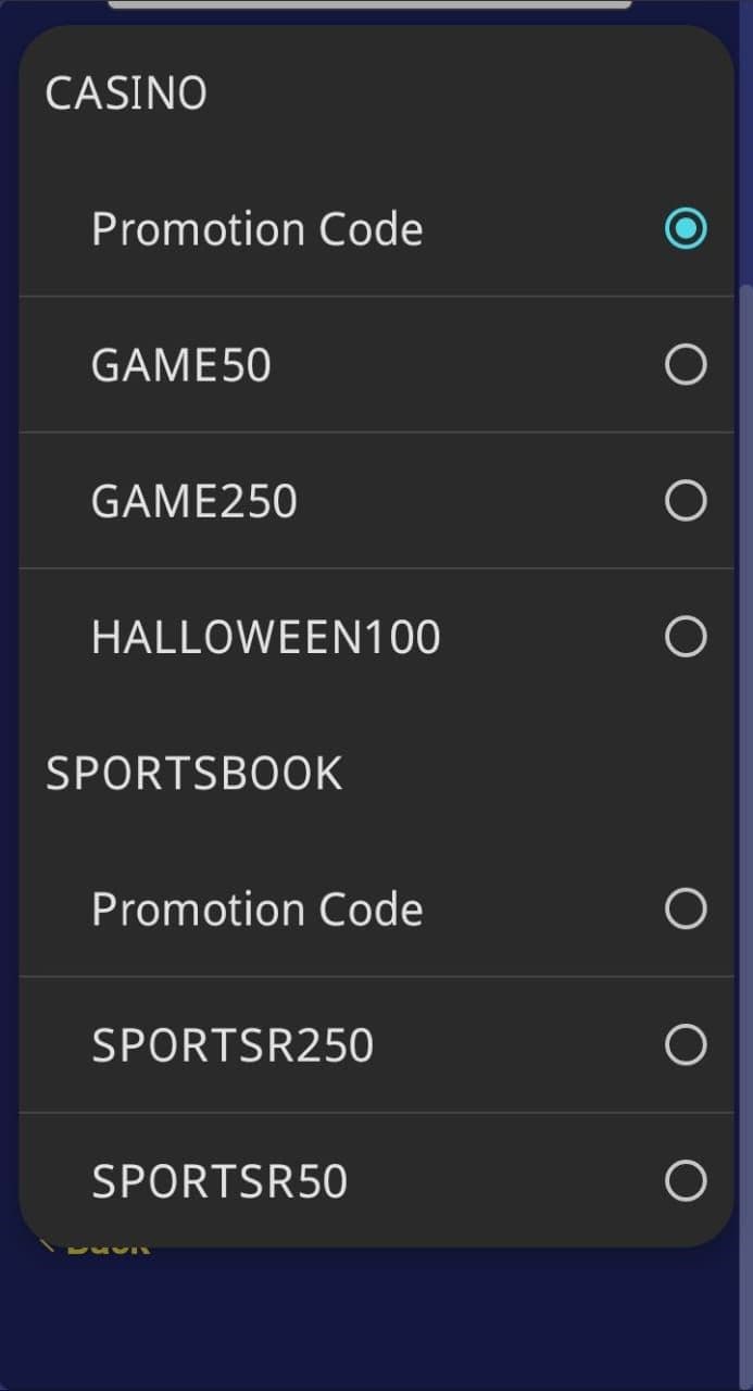 Choose a promotion code of your preference