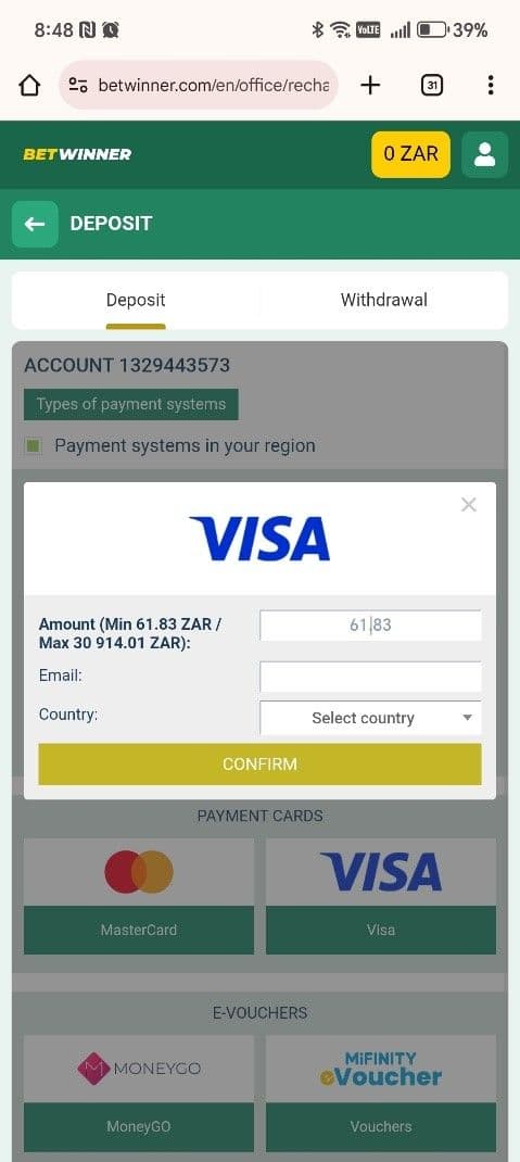 Confirm the transaction betwinner