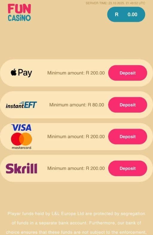 Deposit Methods at FUN Casino