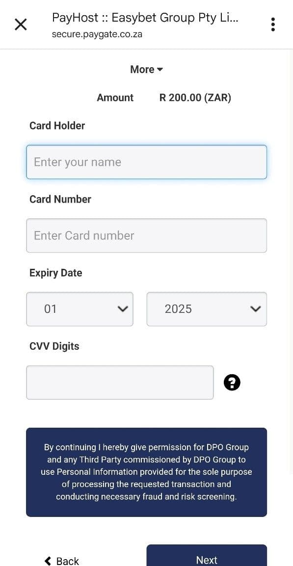Easybet deposit methods