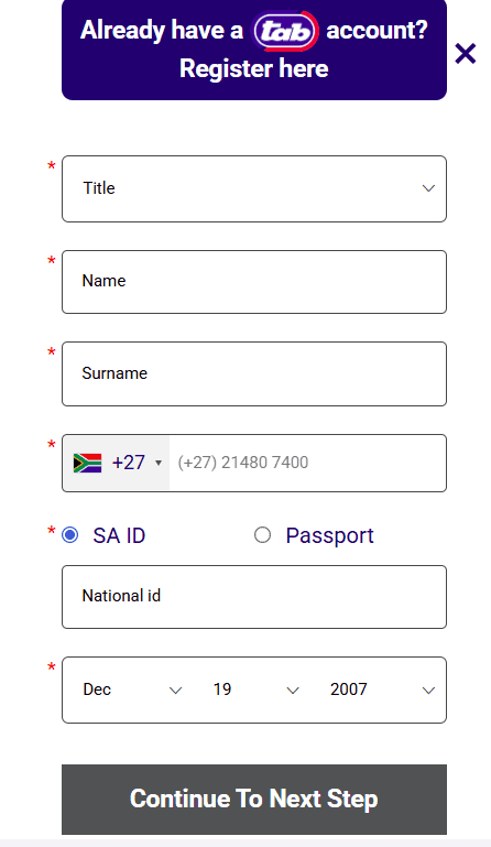 Enter additional personal details and click on “Continue to next step”