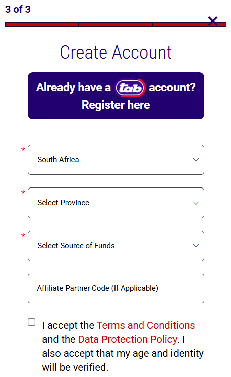 Enter the last bit of info you need and accept the terms and conditions
