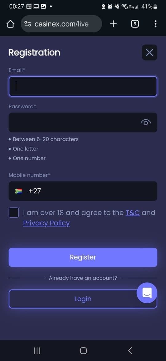 Enter your email address and create a strong password.