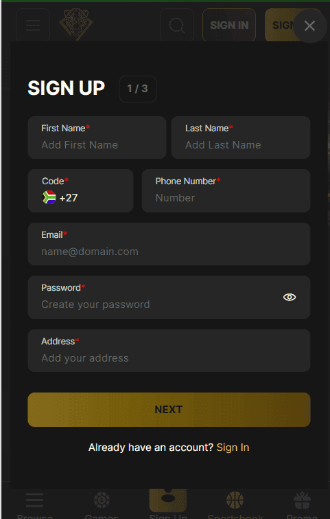 Fill in your personal details like name, phone number, or email, and create a password.