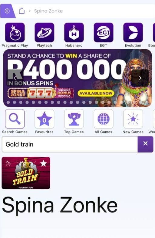 Find Gold Train in the casino’s Spina Zonke library