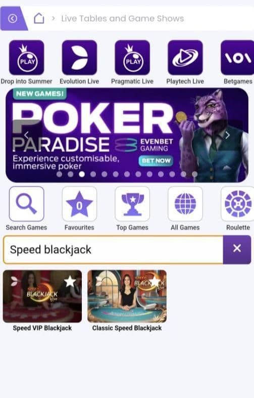 Find the Live Casino lobby