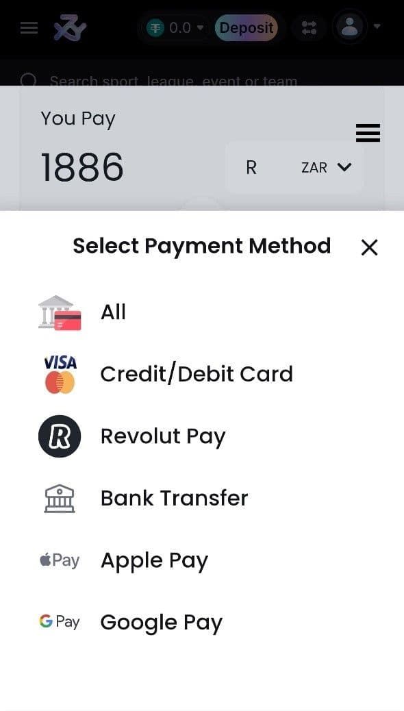 Go to the Deposit button at the top of the screen