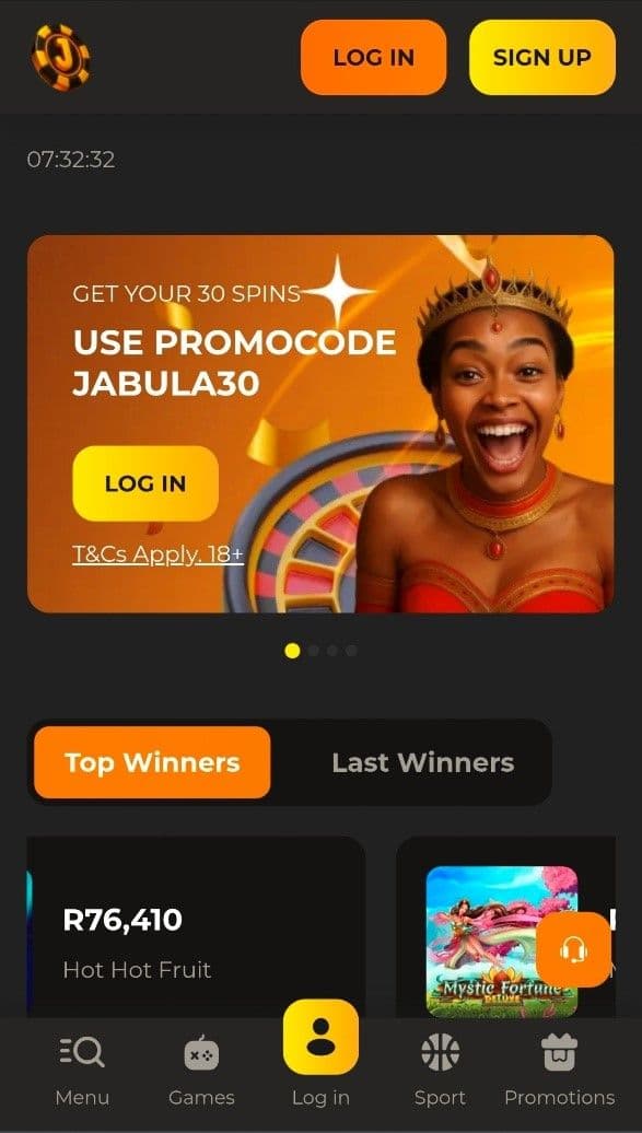 Go to the Jabula Bets website on your desktop or mobile device
