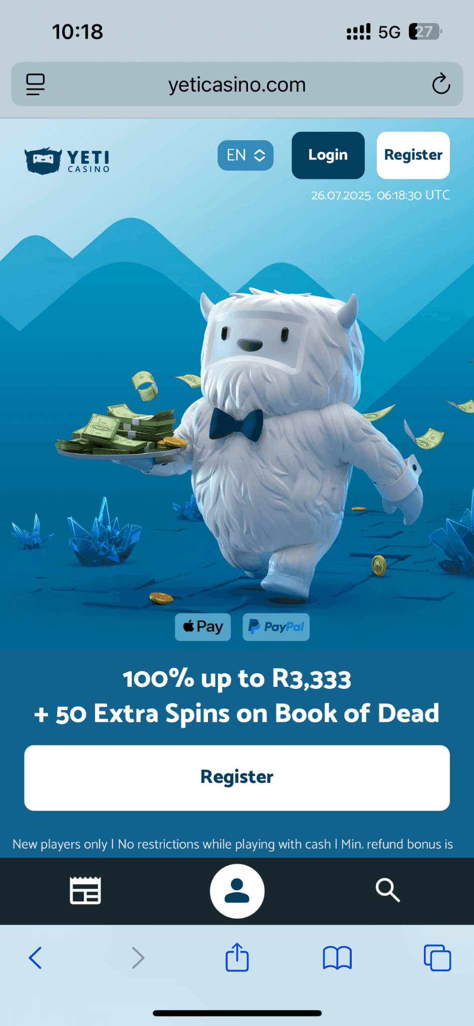 Go to the Yeti Casino website