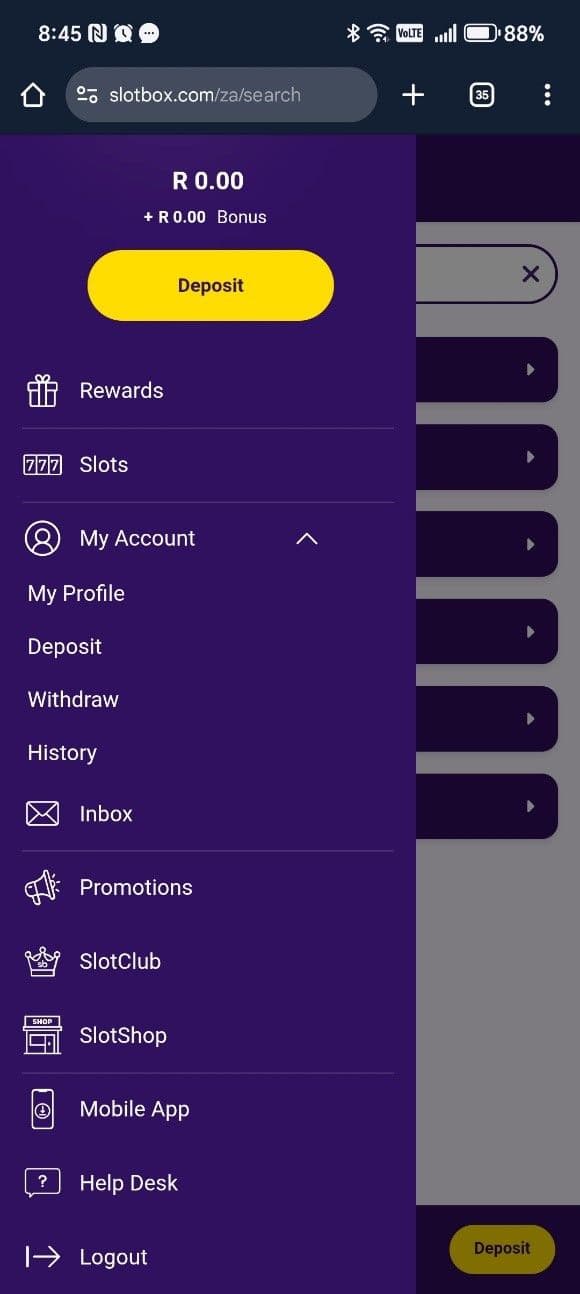 Go to the deposit page.