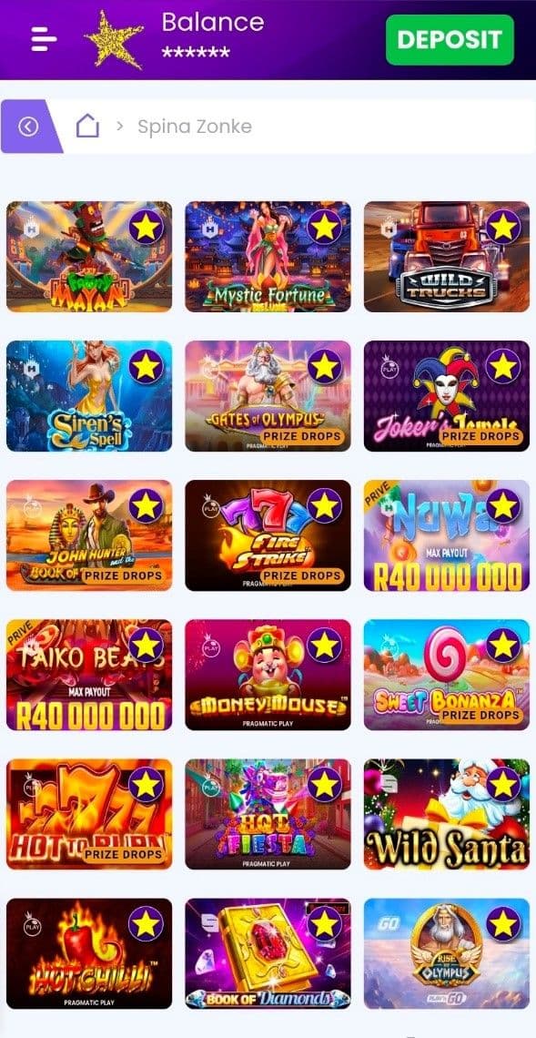 Head over to the casino section, or Hollywoodbets Spina Zonke