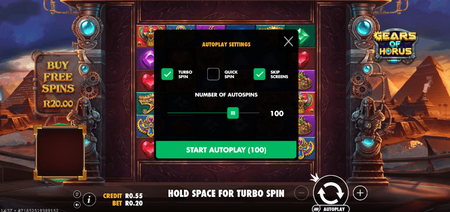 Hold the spin button to set up autoplay and toggle turbo spins