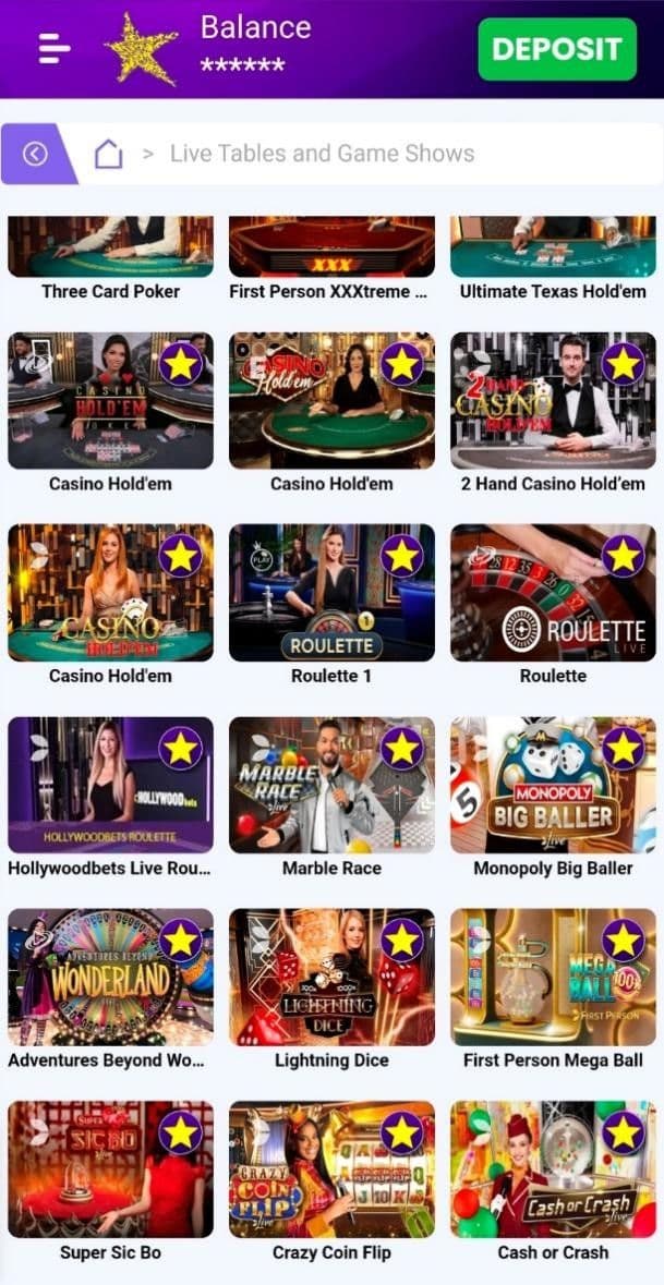 In the Live Games and Table Games section, you'll find Cash or Crash