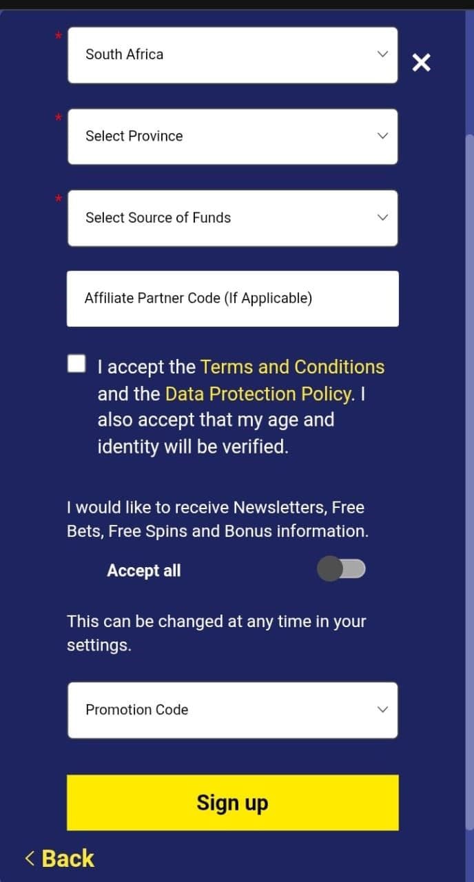 In the third and last page, enter your province, source of funds