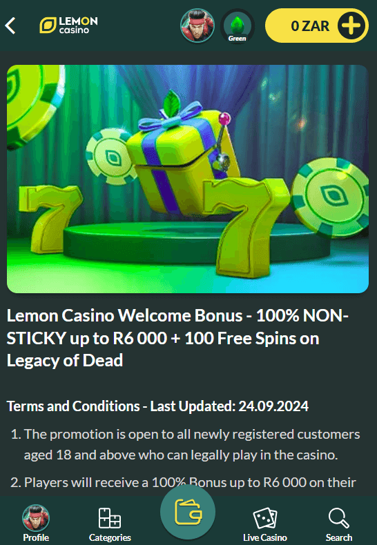 Lemon Casino Welcome Offer