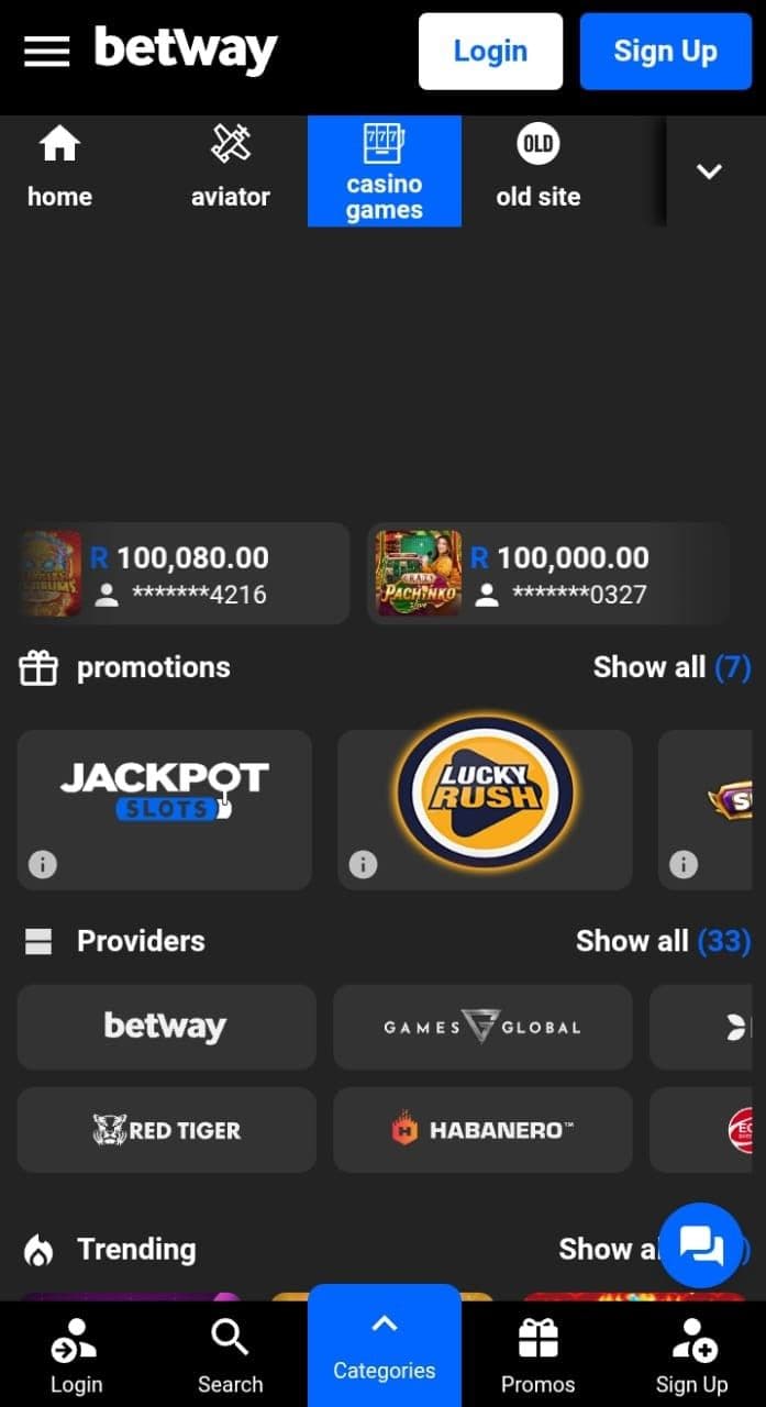 Open the Betway or Hollywoodbets websites