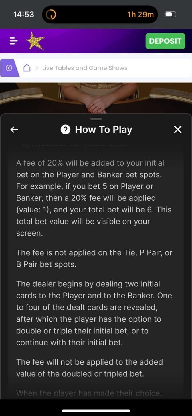 Open the game rules to see more about the 20% fee