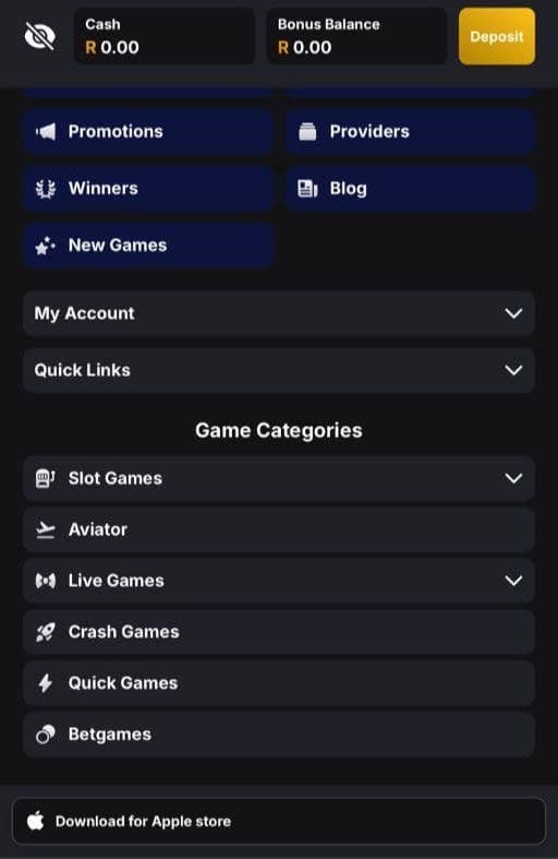 Open the menu with the 3 lines next to the Jackpot City logo