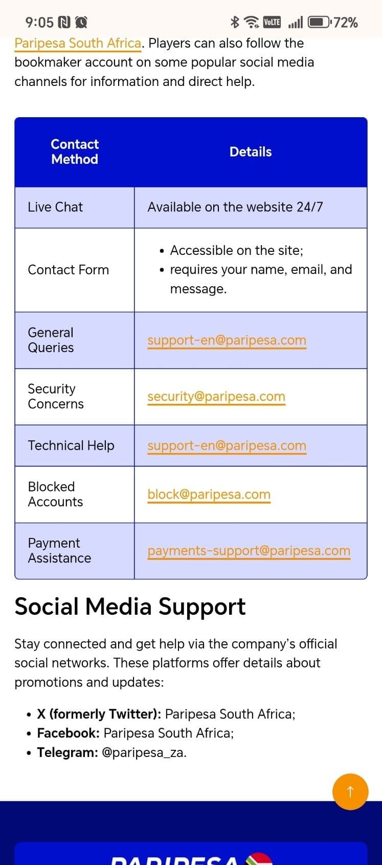 Paripesa support team