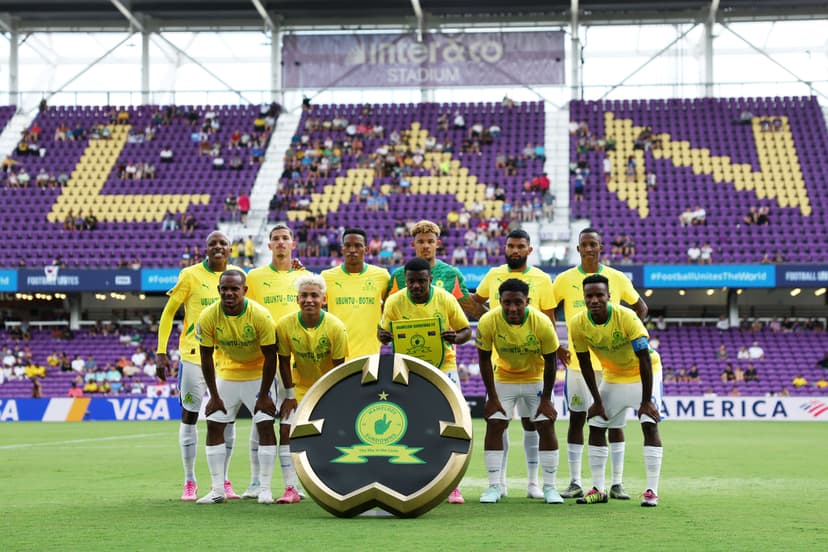 Players of Mamelodi Sundowns FC pose for a team photograph prior to the FIFA Club World