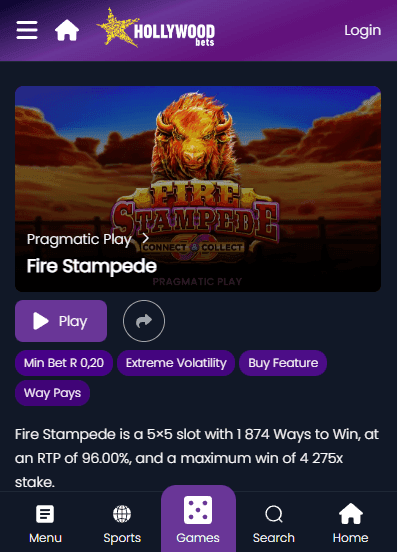 Register at one of our listed SA-licensed casino sites for e.g., Hollywoodbets.