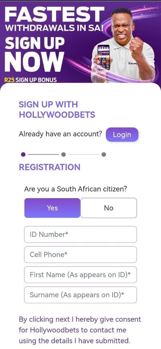 Register with your SA ID, email, and mobile number tropical