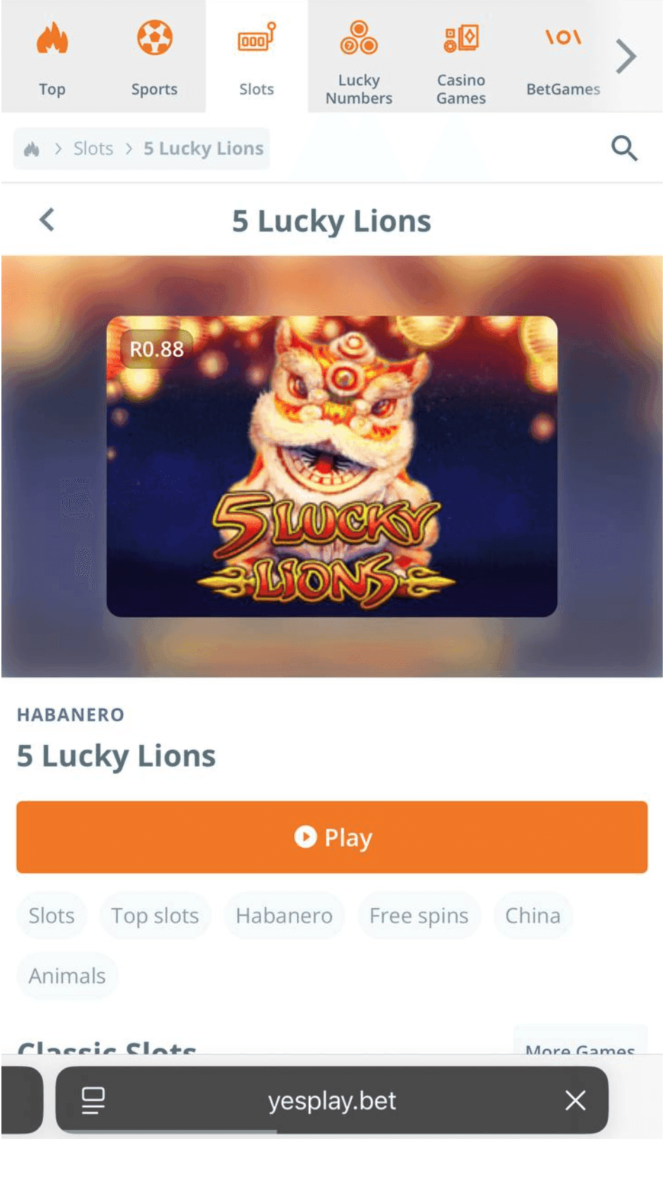 Search for 5 Lucky Lions in the slot library