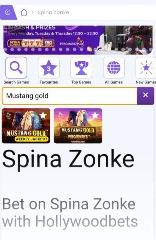 Search for Mustang Gold in the casino’s Spina Zonke library