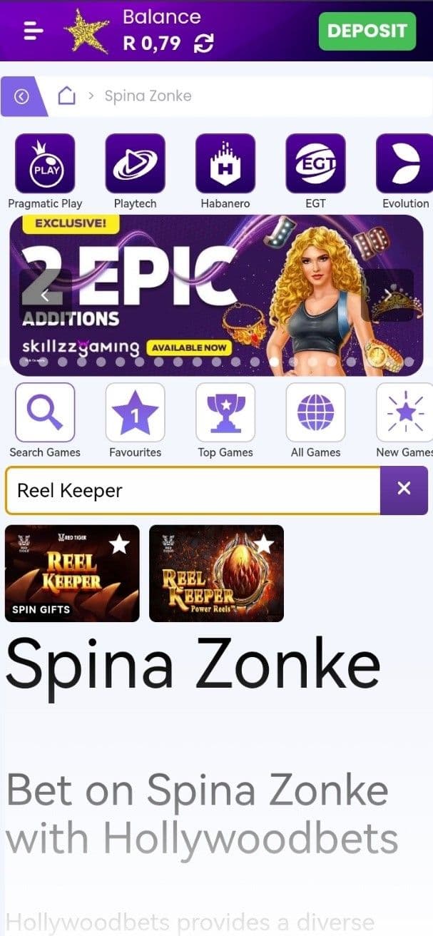 Search for Reel Keeper in the slot library