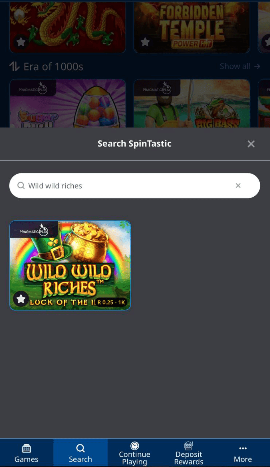 Search for Wild Wild Riches in the slots lobby.