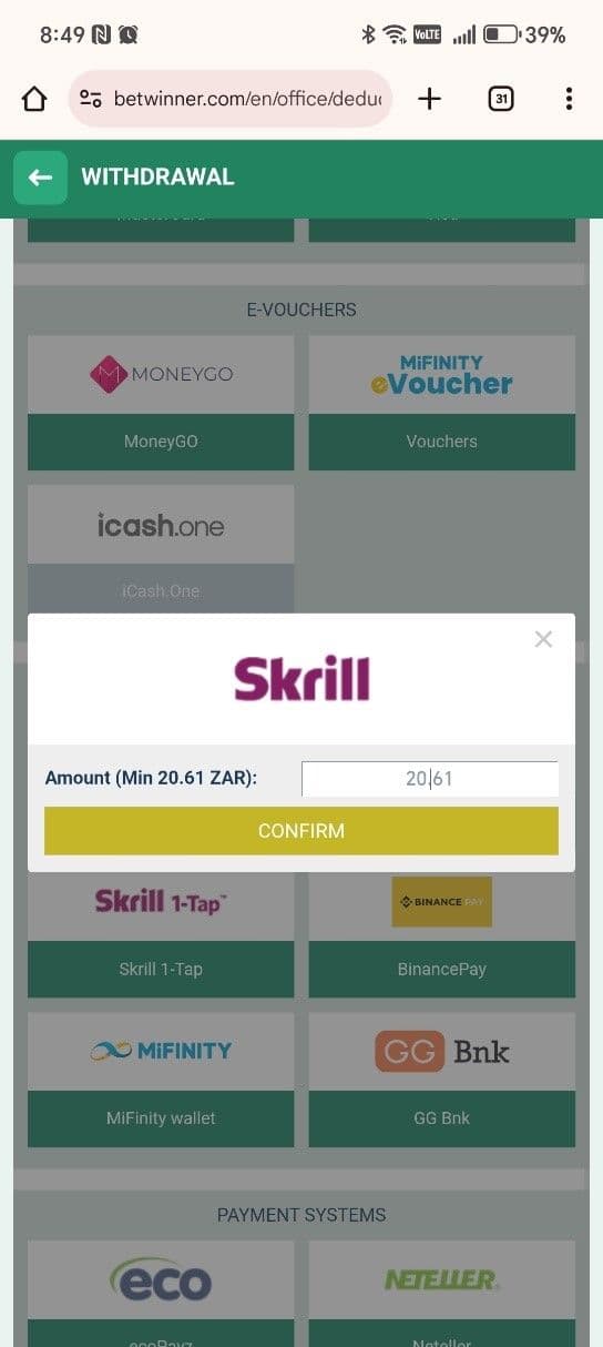 Select Your Withdrawal Method