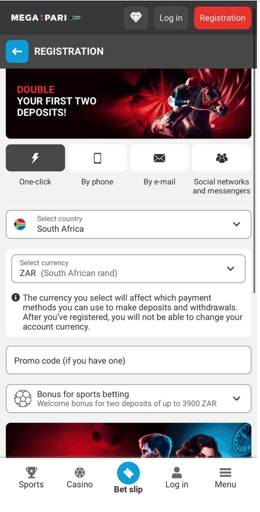 Select your preferred welcome bonus