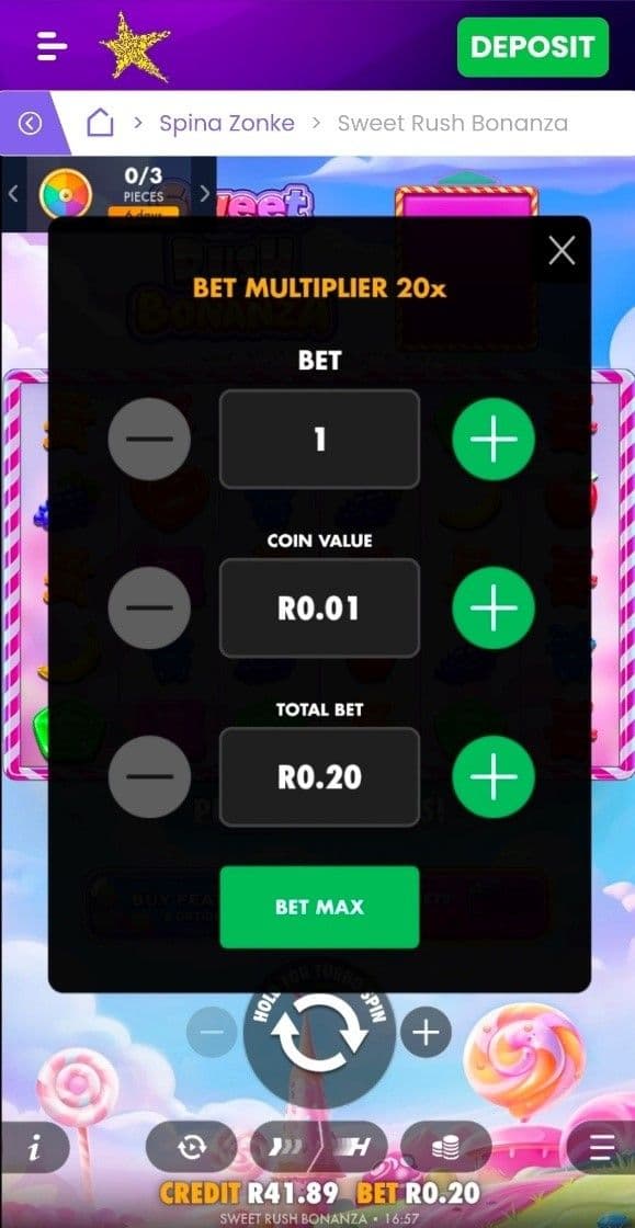 Set your bet in the menu..