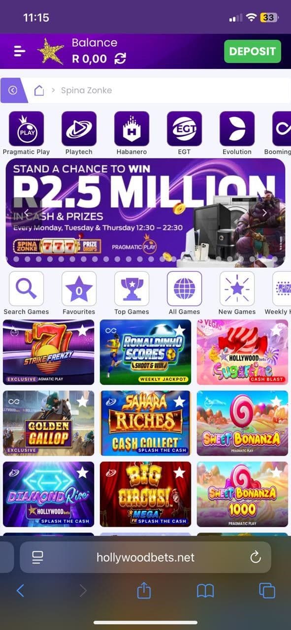 Sign up at a casino like Hollywoodbets or Betway