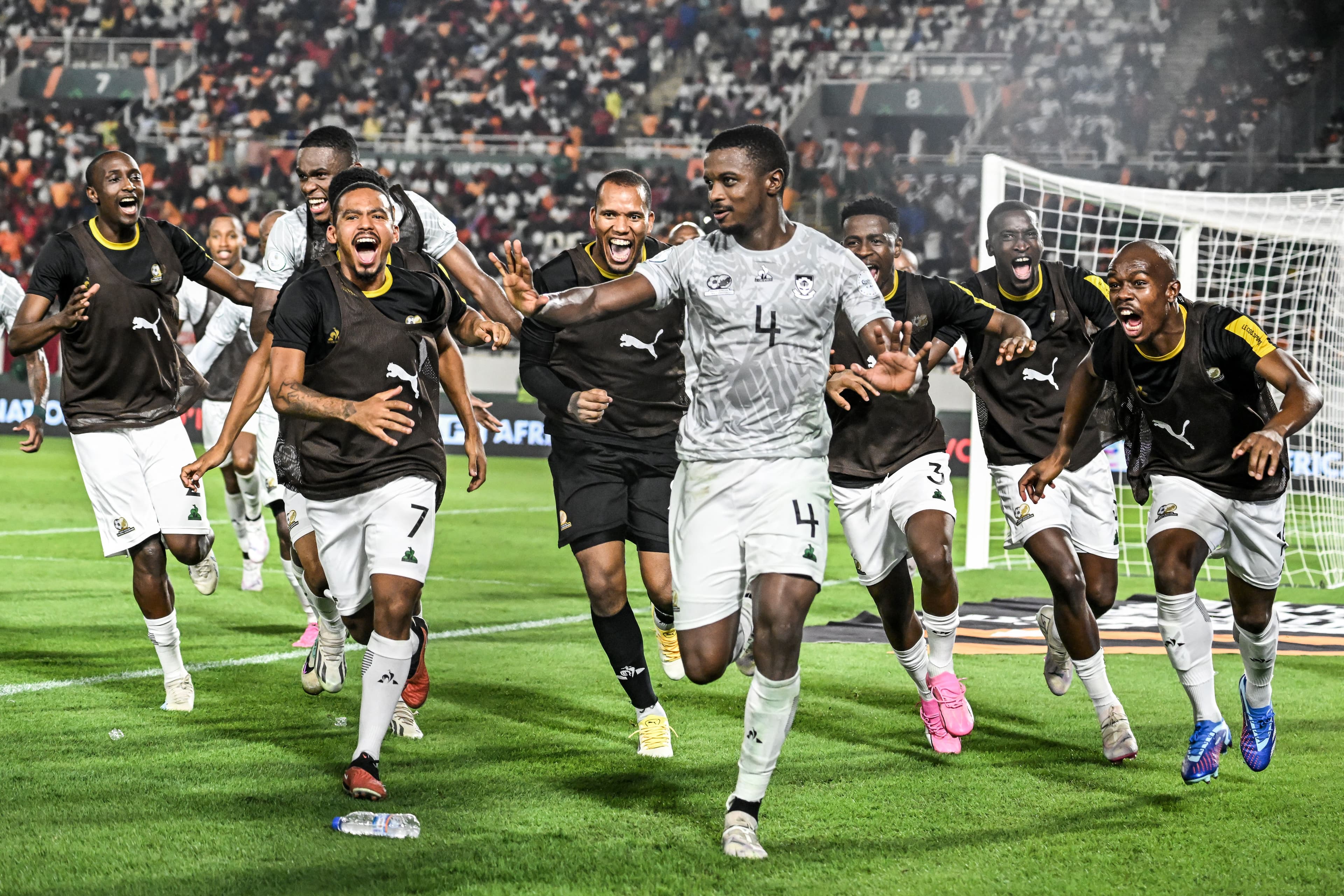 South Africa's Teboho Mokoena celebrates with teammates